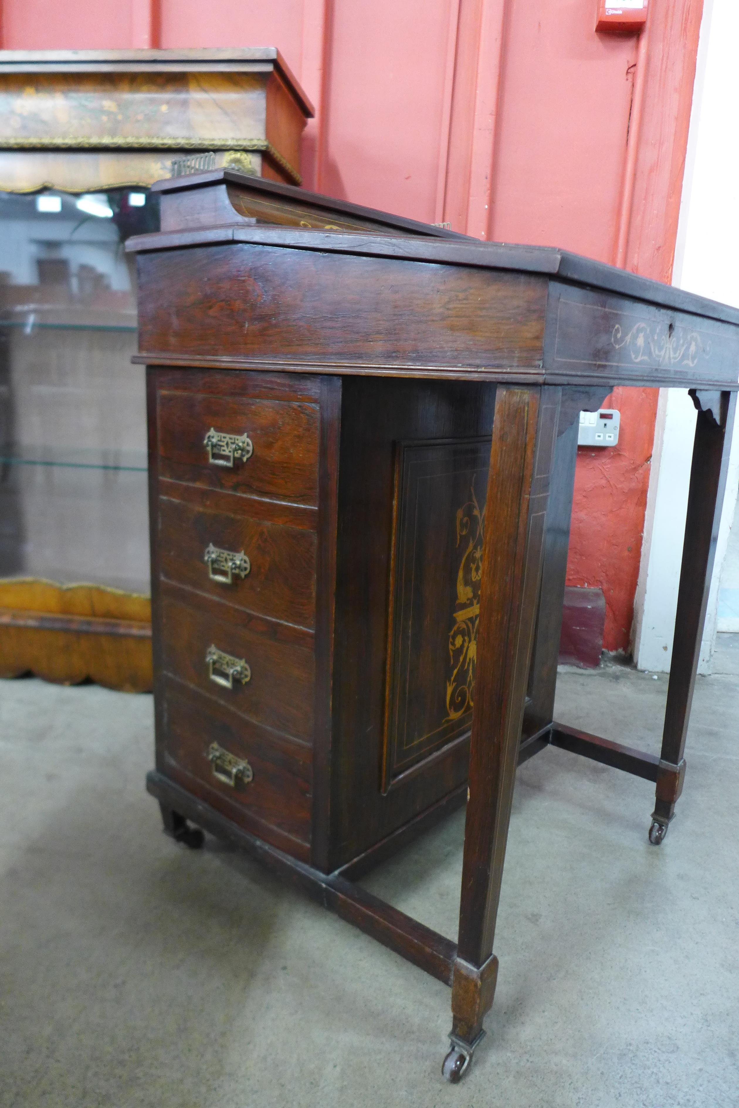 A late Victorian inlaid rosewood Davenport - Image 3 of 3