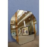 An Art Deco etched peach glass mirror