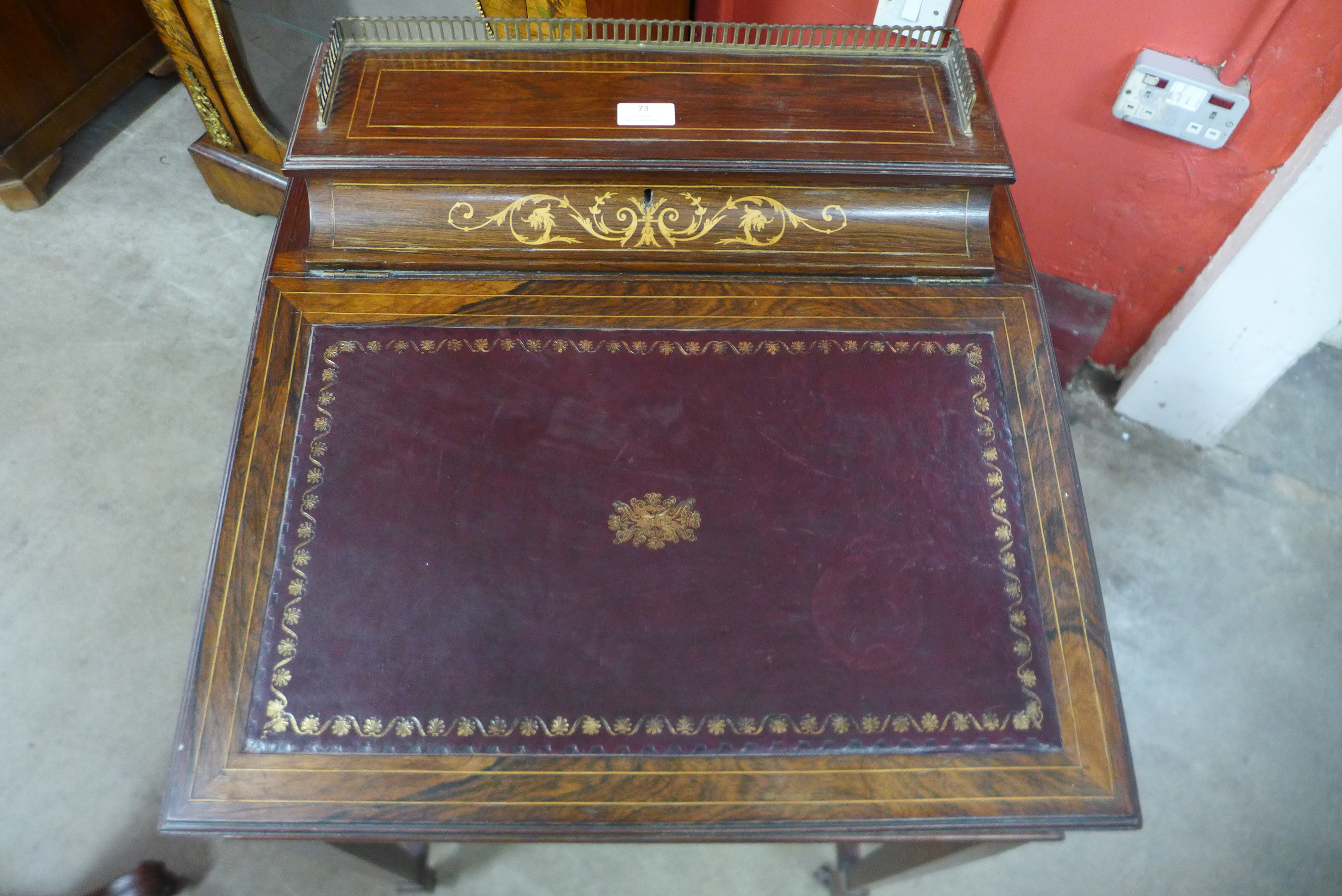 A late Victorian inlaid rosewood Davenport - Image 2 of 3