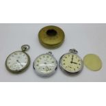 Three pocket watches and a case protector, a/f