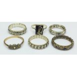 Six 9ct gold and silver rings, some a /f