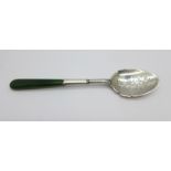 A silver preserve spoon with hardstone handle, Sheffield 1903, Martin Hall & Co. Ltd.