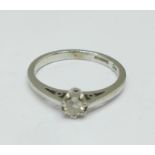 A 9ct white gold and diamond solitaire ring, 2g, K