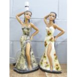 Two chalk 1950's figural lady table lamps, one lacking fittings, 50cm