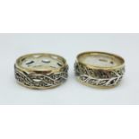 Two gold and silver eternity rings, both lacking some marcasite