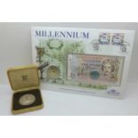 A Guernsey Millennium coin and banknote cover 1999/2000 and a Royal Mint 2005 proof silver $10