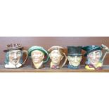 Five large Royal Doulton character jugs, Pied Piper, 'arriet, Compleat Angler, John Peel and 'arry