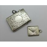 A silver vesta case, Birmingham 1919, and a sterling silver stamp case