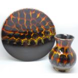 Anita Harris - A Trojan vase (14.5cm) and charger (24.5cm) in the vibrant ?Hot Coals? pattern,