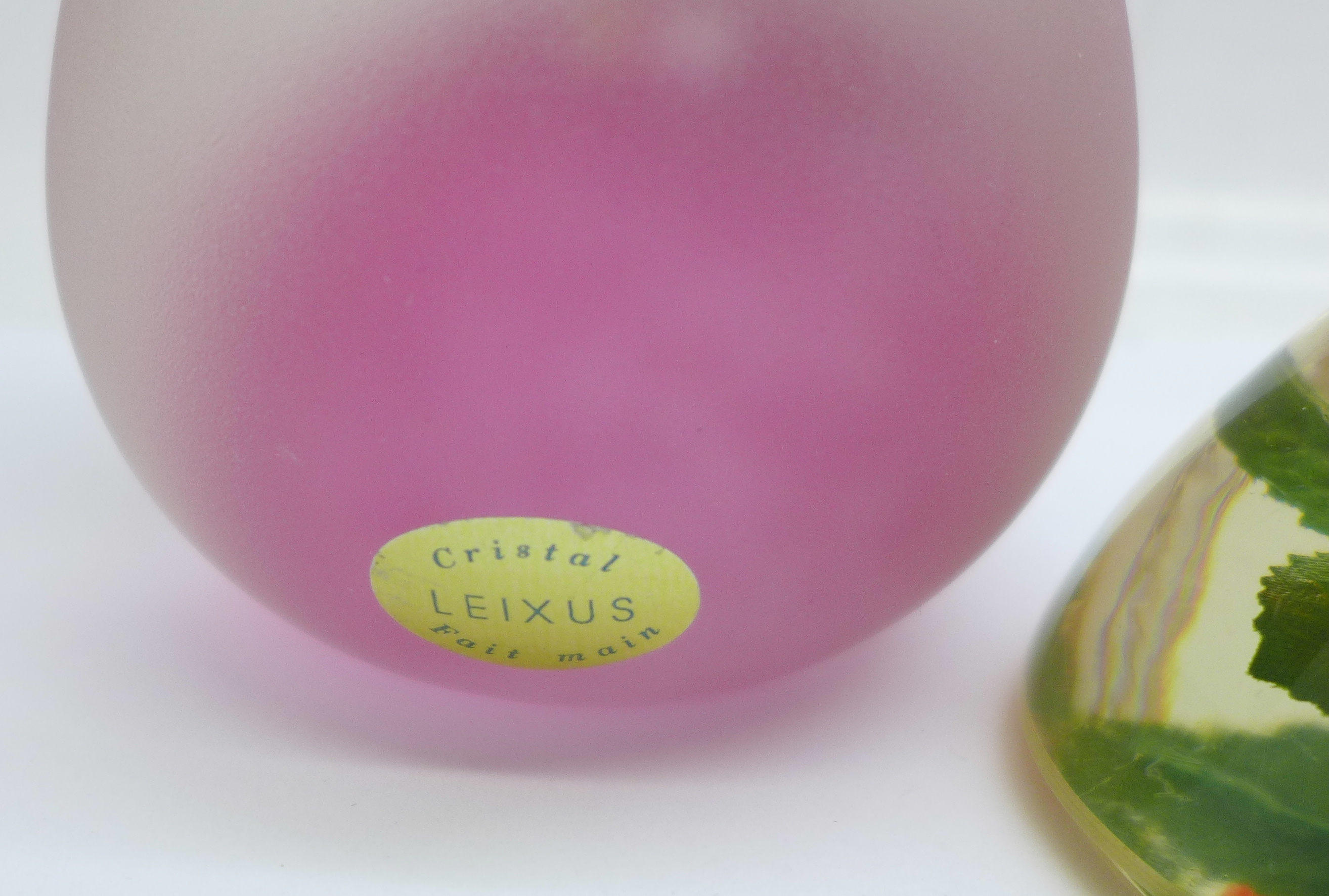 A Franz Porcelain cup and saucer with display stand, a French glass paperweight and one other - Image 4 of 4