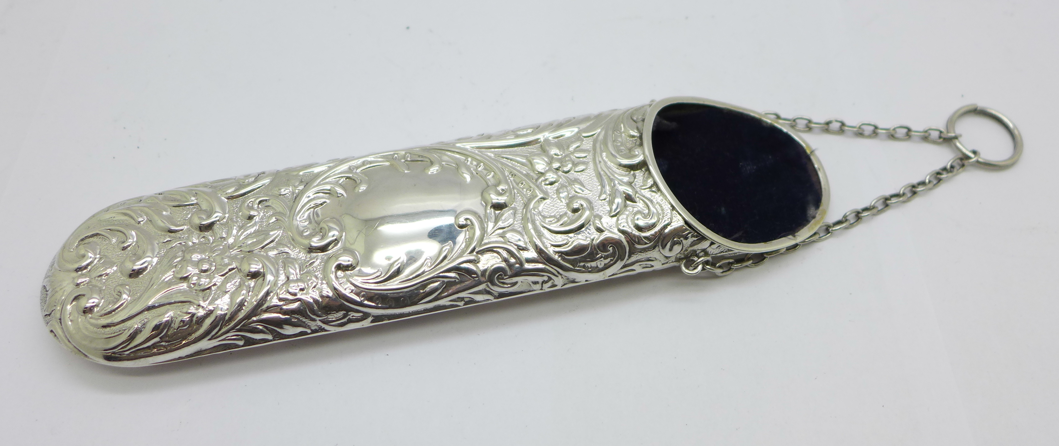 An embossed silver spectacle case, Chester 1914