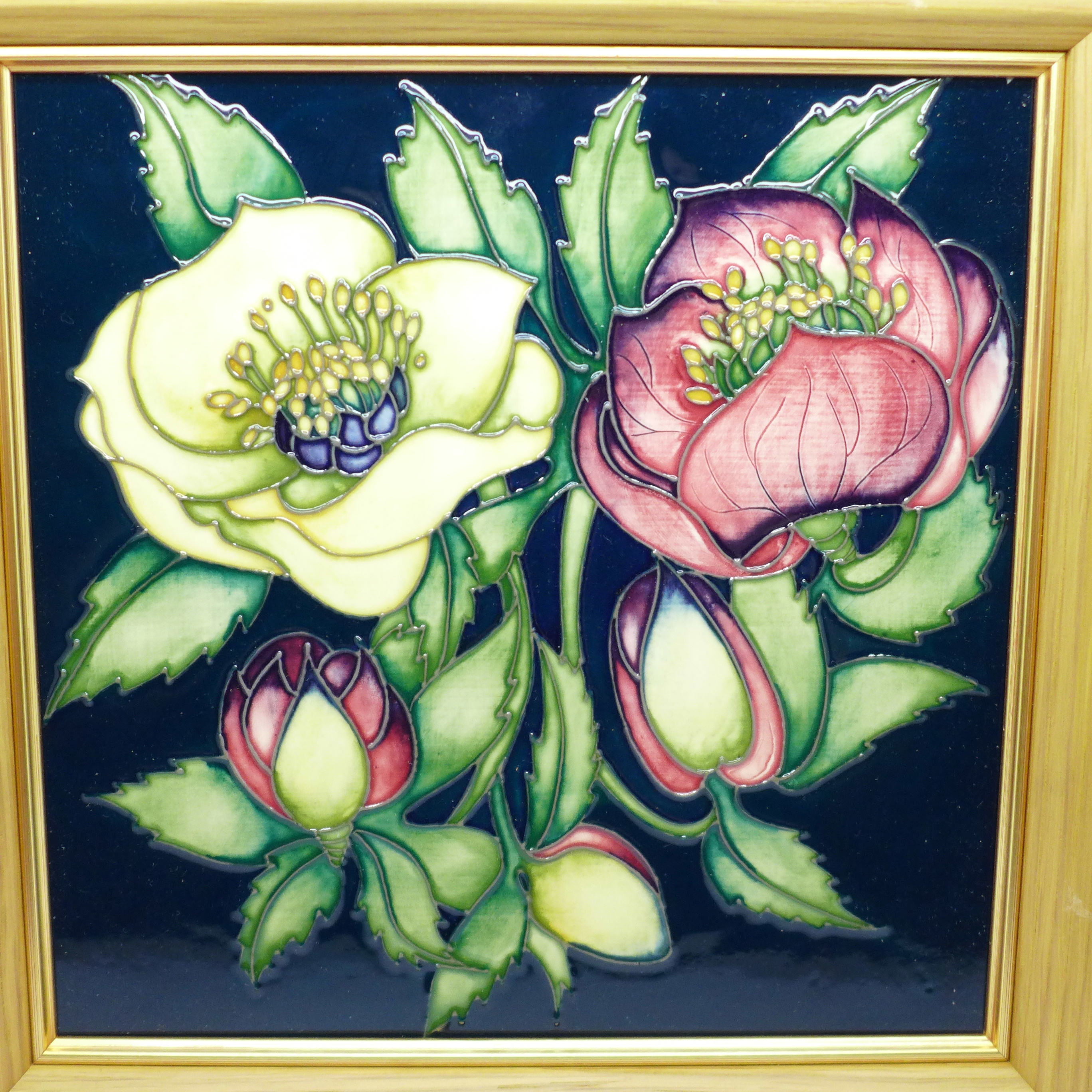 A square Moorcroft plaque, limited edition, designed by Emma Bossons, 20cm x 20cm, framed - Image 2 of 3