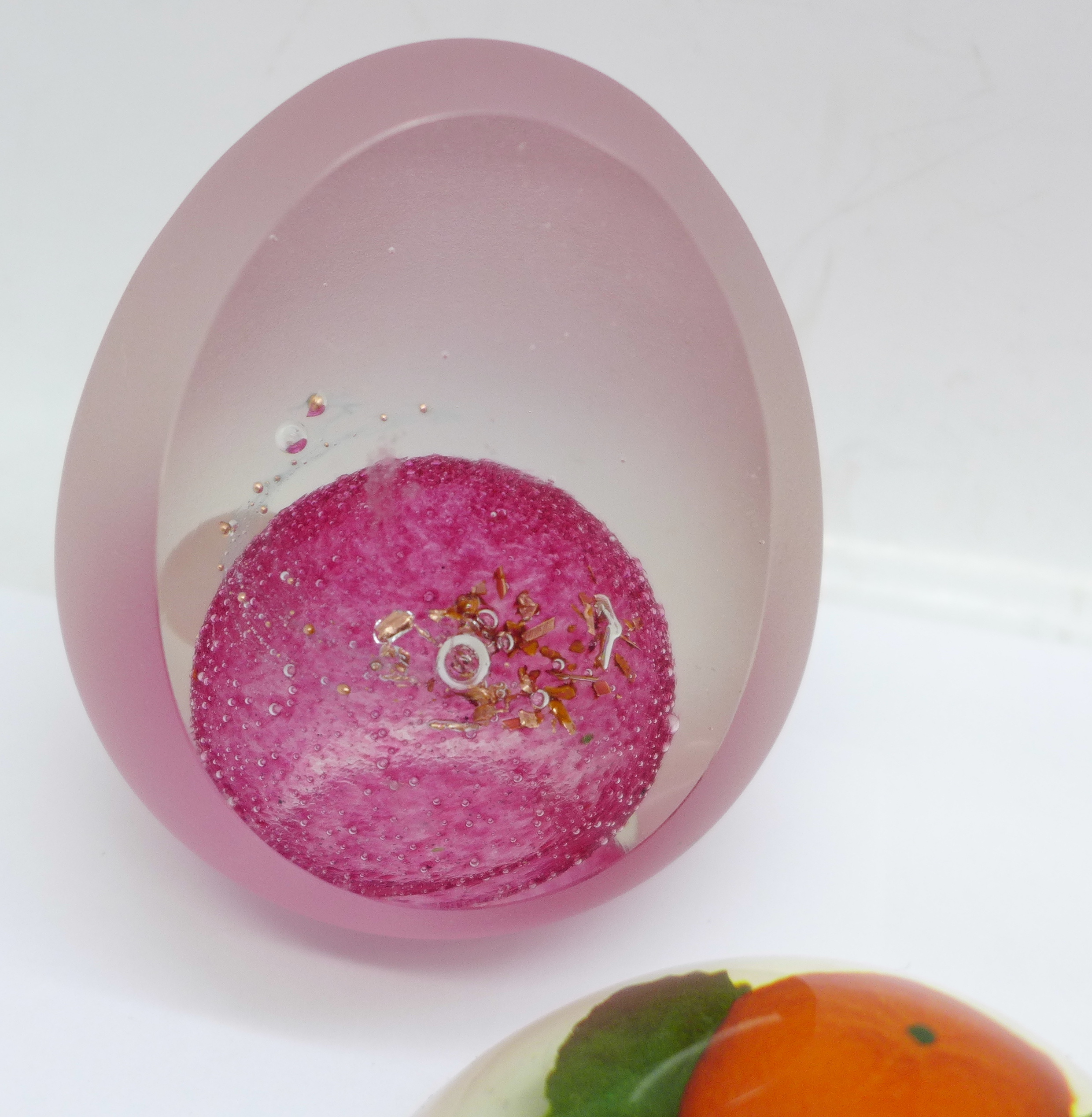 A Franz Porcelain cup and saucer with display stand, a French glass paperweight and one other - Image 3 of 4