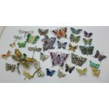 Thirty butterfly and dragonfly brooches