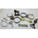 Eastern jewellery including an enamelled panel bracelet and a filigree necklace, and other items