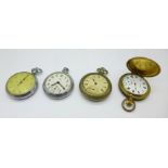 Three pocket watches, Medana, Smiths Empire and The Waterbury Watch Co., and a Smiths stop-watch,