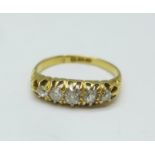 An 18ct gold and five stone diamond ring, 2.5g, J