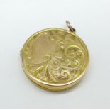 A 9ct gold locket, Birmingham 1908, 3.3g, 24mm
