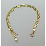 A 9ct three-colour gold bracelet, 2g