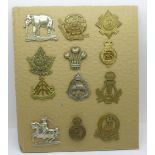 A collection of twelve military cap badges