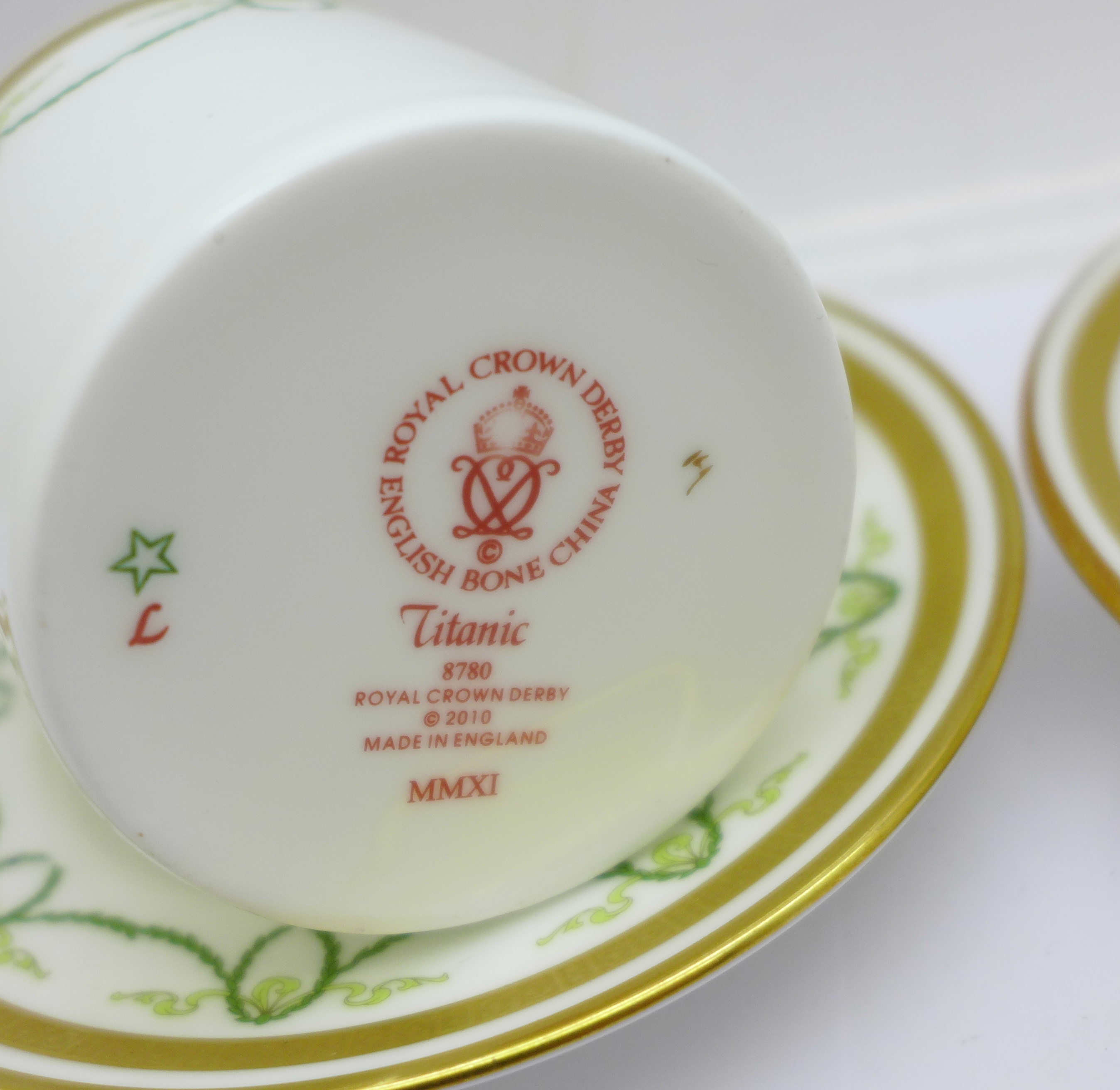 Two Royal Crown Derby Titanic commemorative coffee cans and saucers, second quality - Image 4 of 5