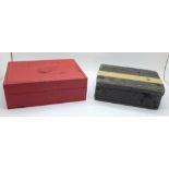 Two Rolex watch boxes, red and black, a/f