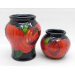 A pair of Moorcroft vases, painted in the trial 'Red Rose' design by Emma Bossons, shape 146/3, (
