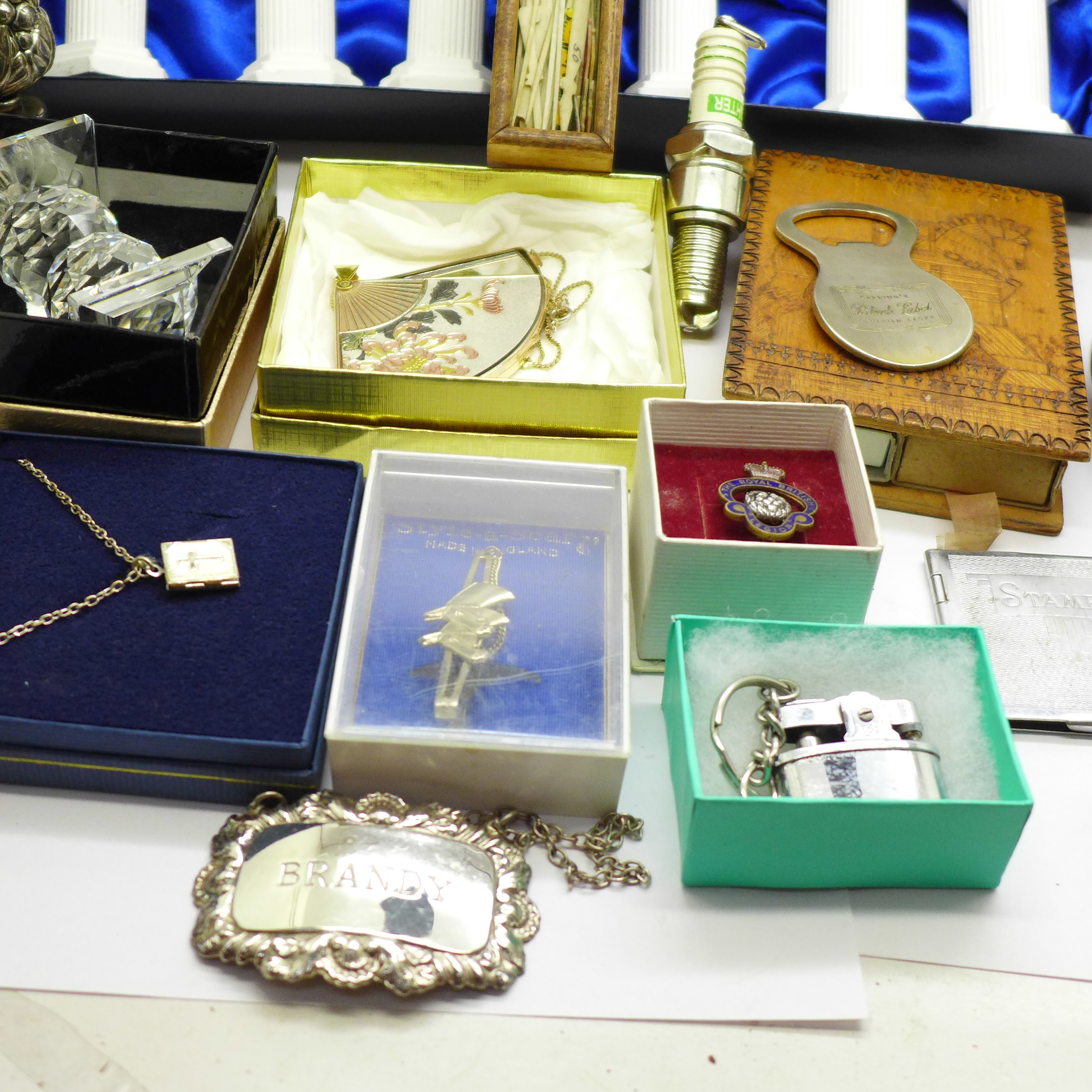 A collection of tie-pins, silver plated items, Swarovski, lighters, cufflinks, a rattle, match - Image 5 of 6