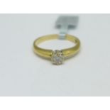 A 9ct gold, diamond solitaire ring, 1.6g, I