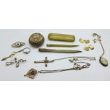 A collection of Victorian and later jewellery including pendants, and other items including a
