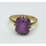 A 9ct gold and purple stone ring, 3g, N