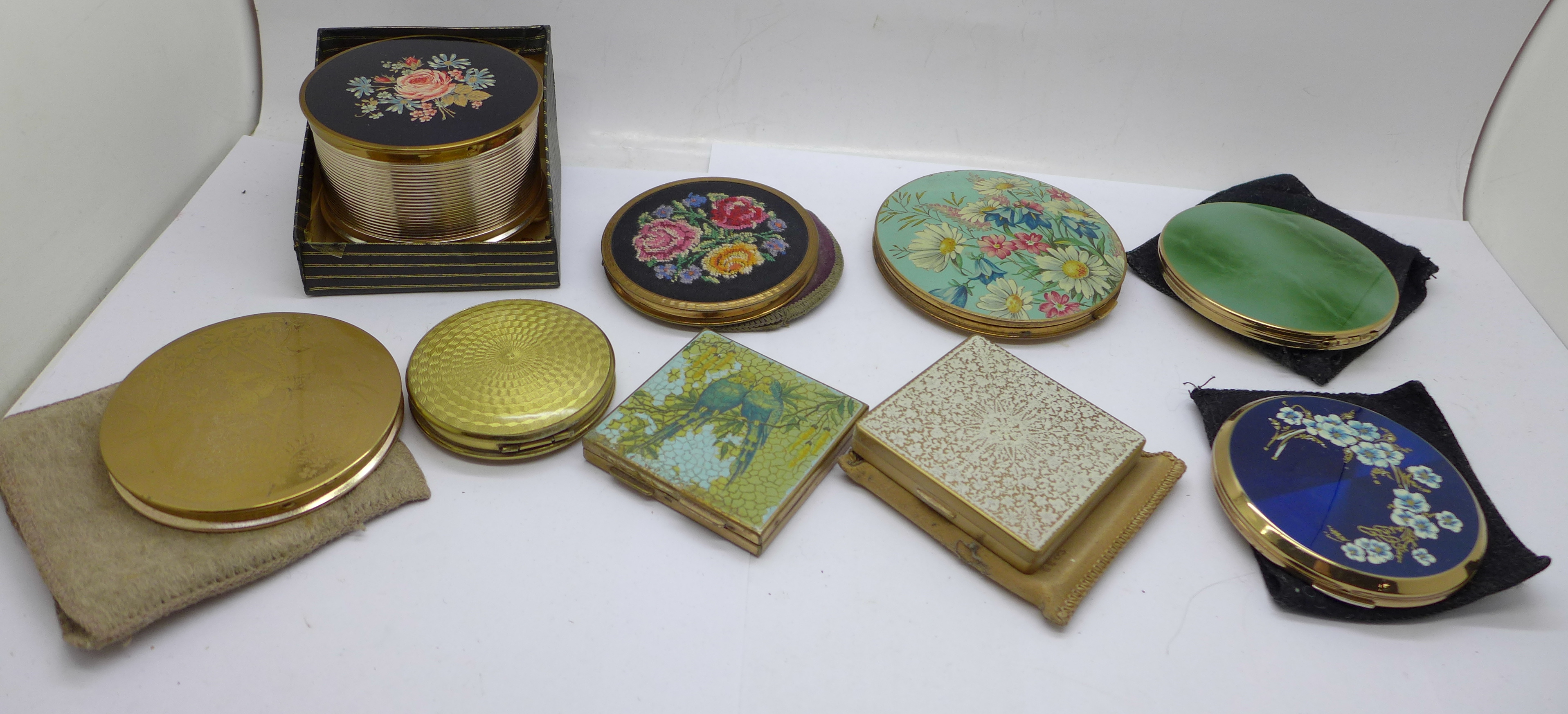 Eight vintage compacts and a Musical Powder
