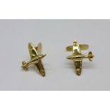 A pair of hallmarked 9ct gold Spitfire cufflinks, 3.5g