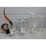 A quantity of glass including Rummers and candlesticks **PLEASE NOTE THIS LOT IS NOT ELIGIBLE FOR