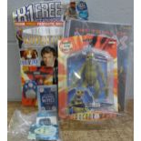 A collection of Dr. Who magazines and toys, etc.