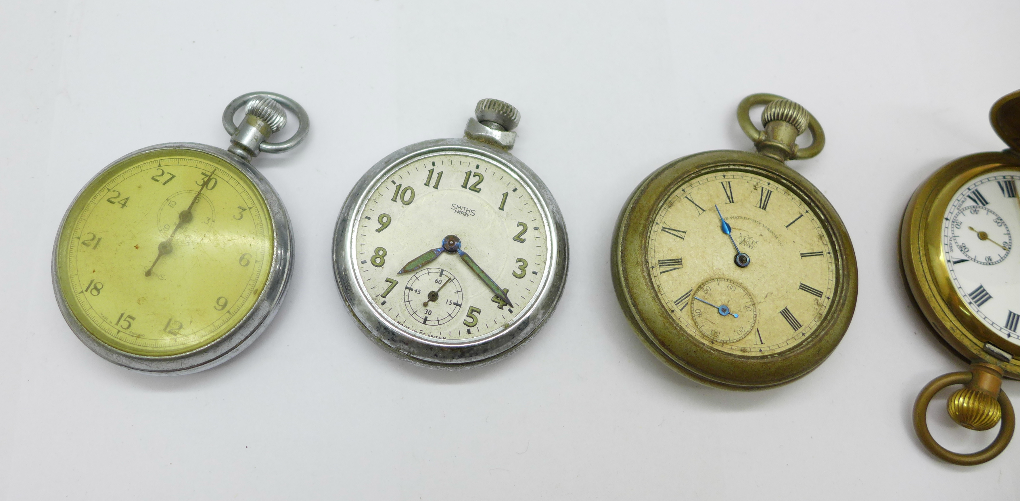 Three pocket watches, Medana, Smiths Empire and The Waterbury Watch Co., and a Smiths stop-watch, - Image 2 of 4