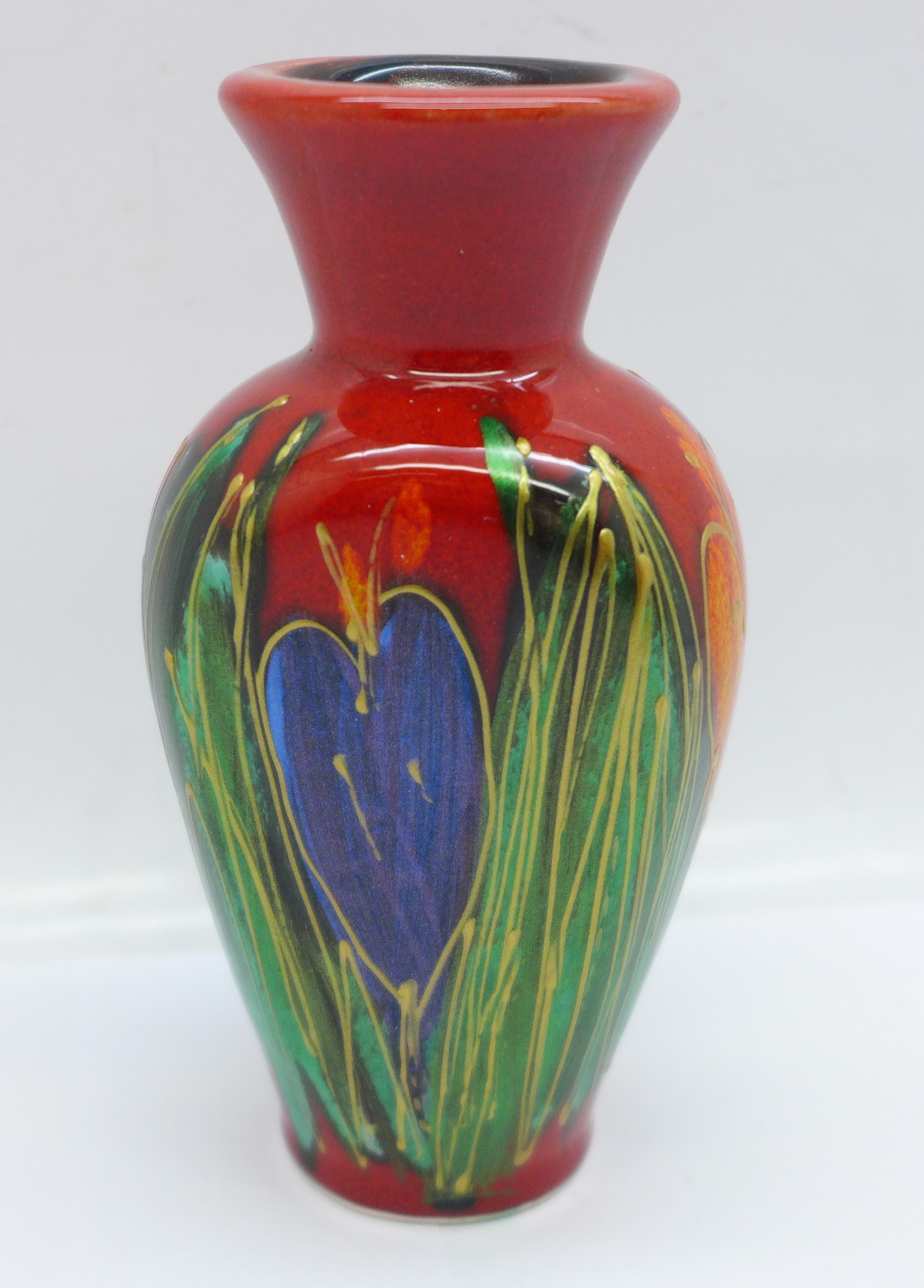 An Anita Harris flat fronted vase in the Crocus design, signed in gold on the base, 12cm - Image 3 of 5