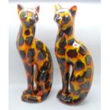 Anita Harris - two hand painted cat figurines in the vibrant ?Hot Coals? design, signed in gold on