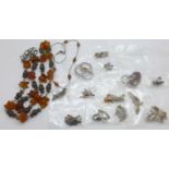 Silver and amber set jewellery