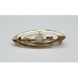 A Murrle Bennett 9ct gold brooch with central opal, marked '9c MB & Co.' on lozenge, 2.6g, metal