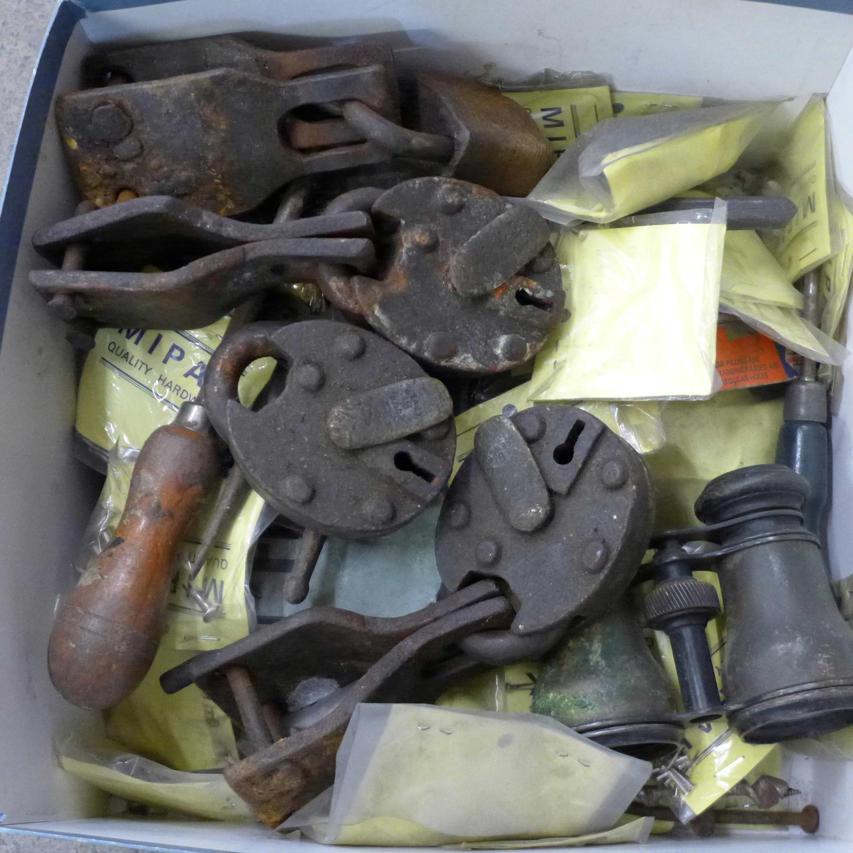 A collection of old padlocks, etc.