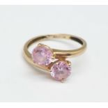 A 14ct gold and pink stone ring, marked 585, 2.2g, N