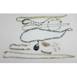 Silver jewellery including a silver mounted gem set necklace, a silver chain, etc., bracelet a/f