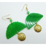 A pair of silver gilt and jade earrings