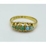 A Victorian 22ct gold and turquoise ring, London 1867, 2.5g, L