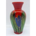 An Anita Harris flat fronted vase in the Crocus design, signed in gold on the base, 12cm