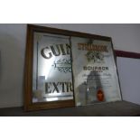 A Guinness advertising mirror and a Stillbrook Bourbon mirror plate