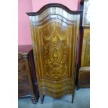 An Edward VII Sheraton Revival mahogany and marquetry inlaid serpentine side cabinet