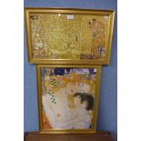 Two Gustav Klimt prints, framed