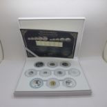 A The London Mint Office 2019-2020 Silver Sovereign Ten Coin Sovereign Set, two designs, quarter